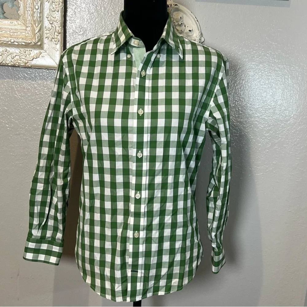 Banana Republic Green and White Checked Button-Down Shirt